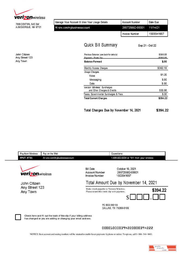USA Verizon invoice template PSD template